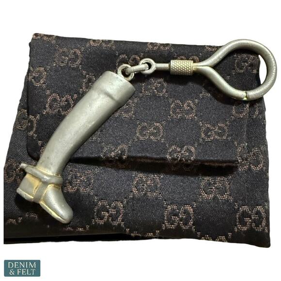 Gucci Vintage Boot Keychain Silver Brass Equestrian Style Made in Italy - Picture 13 of 15